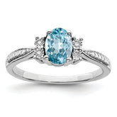 Sterling Silver Rhodium Diam. & Light Blue Topaz Ring